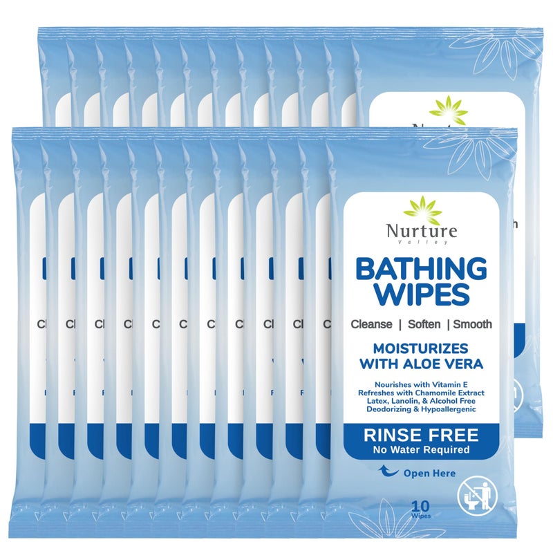 Nurture Rinse Free Bathing Wipes for Adults wAloe Waterless Cleansing for Sensitive Skin Disposable Adult Body Bath Wet Wipe for Disabled Bedridden 192 wipes
